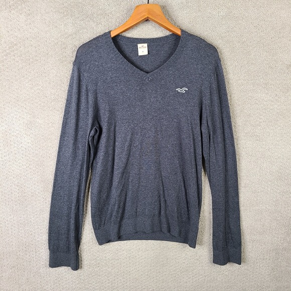 Hollister Sweater Mens Medium Gray Pullover V Neck Lightweight Cotton‎ Blend - Picture 1 of 9